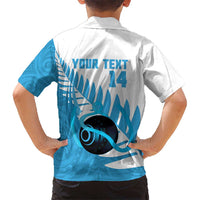 New Zealand Lawn Bowls Prostate Cancer Custom Family Matching Off Shoulder Short Dress and Hawaiian Shirt Aotearoa Maori Silver Fern Blue Ribbon LT14 - Polynesian Pride