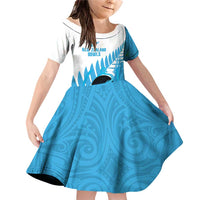 New Zealand Lawn Bowls Prostate Cancer Custom Family Matching Off Shoulder Short Dress and Hawaiian Shirt Aotearoa Maori Silver Fern Blue Ribbon - Polynesian Pride