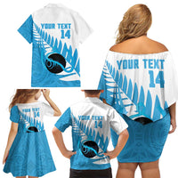 New Zealand Lawn Bowls Prostate Cancer Custom Family Matching Off Shoulder Short Dress and Hawaiian Shirt Aotearoa Maori Silver Fern Blue Ribbon LT14 - Polynesian Pride
