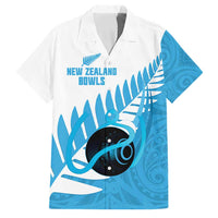 New Zealand Lawn Bowls Prostate Cancer Custom Family Matching Off Shoulder Short Dress and Hawaiian Shirt Aotearoa Maori Silver Fern Blue Ribbon LT14 Dad's Shirt - Short Sleeve Blue - Polynesian Pride