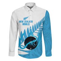 New Zealand Lawn Bowls Prostate Cancer Custom Family Matching Off Shoulder Short Dress and Hawaiian Shirt Aotearoa Maori Silver Fern Blue Ribbon LT14 Dad's Shirt - Long Sleeve Blue - Polynesian Pride