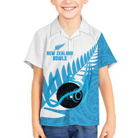 New Zealand Lawn Bowls Prostate Cancer Custom Family Matching Off Shoulder Short Dress and Hawaiian Shirt Aotearoa Maori Silver Fern Blue Ribbon LT14 Son's Shirt Blue - Polynesian Pride