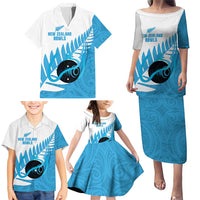New Zealand Lawn Bowls Prostate Cancer Custom Family Matching Puletasi and Hawaiian Shirt Aotearoa Maori Silver Fern Blue Ribbon - Polynesian Pride