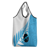 New Zealand Lawn Bowls Prostate Cancer Custom Grocery Bag Aotearoa Maori Silver Fern Blue Ribbon - Polynesian Pride