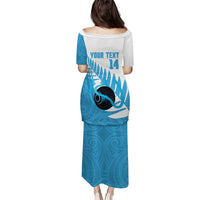 New Zealand Lawn Bowls Prostate Cancer Custom Puletasi Aotearoa Maori Silver Fern Blue Ribbon - Polynesian Pride