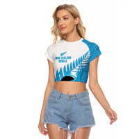 New Zealand Lawn Bowls Prostate Cancer Custom Raglan Cropped T Shirt Aotearoa Maori Silver Fern Blue Ribbon - Polynesian Pride