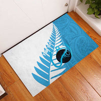 New Zealand Lawn Bowls Prostate Cancer Custom Rubber Doormat Aotearoa Maori Silver Fern Blue Ribbon - Polynesian Pride
