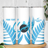 New Zealand Lawn Bowls Prostate Cancer Custom Skinny Tumbler Aotearoa Maori Silver Fern Blue Ribbon - Polynesian Pride