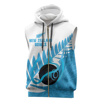 New Zealand Lawn Bowls Prostate Cancer Custom Sleeveless Zip Hoodie Aotearoa Maori Silver Fern Blue Ribbon - Polynesian Pride