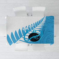 New Zealand Lawn Bowls Prostate Cancer Custom Tablecloth Aotearoa Maori Silver Fern Blue Ribbon - Polynesian Pride