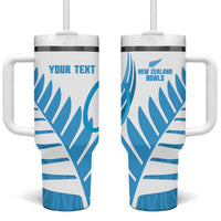 New Zealand Lawn Bowls Prostate Cancer Custom Tumbler With Handle Aotearoa Maori Silver Fern Blue Ribbon - Polynesian Pride
