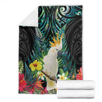 Sulphur-crested Cockatoo New Zealand Blanket Paua Shell Aotearoa Maori Tropical Flowers - Polynesian Pride