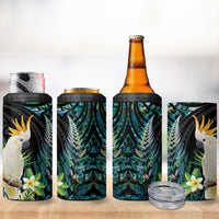 Sulphur-crested Cockatoo New Zealand 4 in 1 Can Cooler Tumbler Paua Shell Aotearoa Maori Tropical Flowers - Polynesian Pride