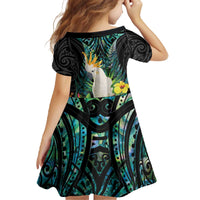 Sulphur-crested Cockatoo New Zealand Family Matching Off The Shoulder Long Sleeve Dress and Hawaiian Shirt Paua Shell Aotearoa Maori Tropical Flowers - Polynesian Pride