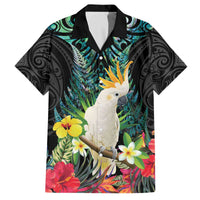 Sulphur-crested Cockatoo New Zealand Family Matching Off The Shoulder Long Sleeve Dress and Hawaiian Shirt Paua Shell Aotearoa Maori Tropical Flowers - Polynesian Pride