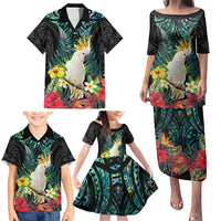 Sulphur-crested Cockatoo New Zealand Family Matching Puletasi and Hawaiian Shirt Paua Shell Aotearoa Maori Tropical Flowers - Polynesian Pride