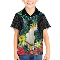 Sulphur-crested Cockatoo New Zealand Family Matching Tank Maxi Dress and Hawaiian Shirt Paua Shell Aotearoa Maori Tropical Flowers - Polynesian Pride