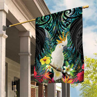 Sulphur-crested Cockatoo New Zealand Garden Flag Paua Shell Aotearoa Maori Tropical Flowers - Polynesian Pride