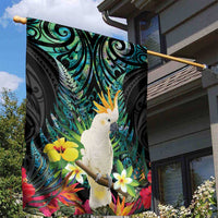 Sulphur-crested Cockatoo New Zealand Garden Flag Paua Shell Aotearoa Maori Tropical Flowers - Polynesian Pride