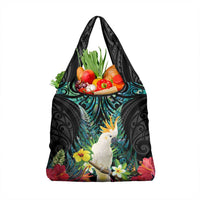 Sulphur-crested Cockatoo New Zealand Grocery Bag Paua Shell Aotearoa Maori Tropical Flowers - Polynesian Pride