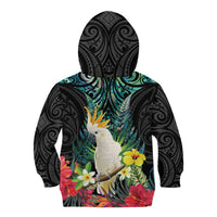 Sulphur-crested Cockatoo New Zealand Kid Hoodie Paua Shell Aotearoa Maori Tropical Flowers - Polynesian Pride