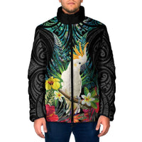 Sulphur-crested Cockatoo New Zealand Padded Jacket Paua Shell Aotearoa Maori Tropical Flowers - Polynesian Pride