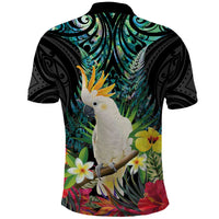 Sulphur-crested Cockatoo New Zealand Polo Shirt Paua Shell Aotearoa Maori Tropical Flowers - Polynesian Pride
