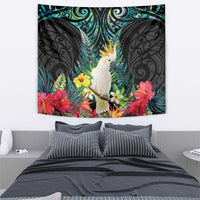 Sulphur-crested Cockatoo New Zealand Tapestry Paua Shell Aotearoa Maori Tropical Flowers - Polynesian Pride