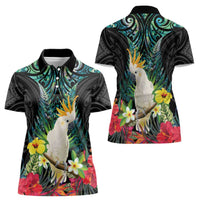 Sulphur-crested Cockatoo New Zealand Women Polo Shirt Paua Shell Aotearoa Maori Tropical Flowers - Polynesian Pride