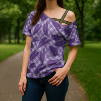 Purple Hawaii Kalo Palaka Motifs Cross Shoulder Shirt Hawaiian Taro Leaves Elegant Vibes - Polynesian Pride