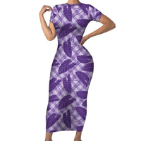 Purple Hawaii Kalo Palaka Motifs Family Matching Short Sleeve Bodycon Dress and Hawaiian Shirt Hawaiian Taro Leaves Elegant Vibes LT14 Mom's Dress Purple - Polynesian Pride