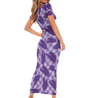 Purple Hawaii Kalo Palaka Motifs Family Matching Short Sleeve Bodycon Dress and Hawaiian Shirt Hawaiian Taro Leaves Elegant Vibes LT14 - Polynesian Pride
