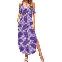 Purple Hawaii Kalo Palaka Motifs Family Matching Summer Maxi Dress and Hawaiian Shirt Hawaiian Taro Leaves Elegant Vibes - Polynesian Pride