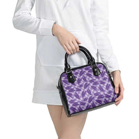 Purple Hawaii Kalo Palaka Motifs Shoulder Handbag Hawaiian Taro Leaves Elegant Vibes - Polynesian Pride
