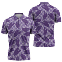 Purple Hawaii Kalo Palaka Motifs Zipper Polo Shirt Hawaiian Taro Leaves Elegant Vibes - Polynesian Pride