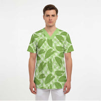 Green Hawaii Kalo Palaka Motifs Scrub Top Hawaiian Taro Leaves Elegant Vibes LT14 - Polynesian Pride