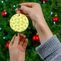 Lime Green Hawaii Kalo Palaka Motifs Ceramic Ornament Hawaiian Taro Leaves Elegant Vibes - Polynesian Pride