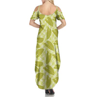 Lime Green Hawaii Kalo Palaka Motifs Summer Maxi Dress Hawaiian Taro Leaves Elegant Vibes - Polynesian Pride