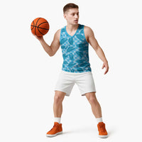 Blue Hawaii Kalo Palaka Motifs Basketball Jersey Hawaiian Taro Leaves Elegant Vibes - Polynesian Pride