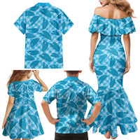 Blue Hawaii Kalo Palaka Motifs Family Matching Mermaid Dress and Hawaiian Shirt Hawaiian Taro Leaves Elegant Vibes - Polynesian Pride