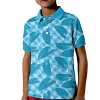 Blue Hawaii Kalo Palaka Motifs Kid Polo Shirt Hawaiian Taro Leaves Elegant Vibes - Polynesian Pride
