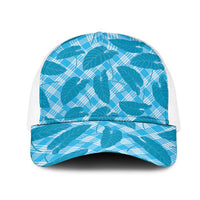 Blue Hawaii Kalo Palaka Motifs Mesh Trucker Cap Hawaiian Taro Leaves Elegant Vibes