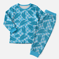 Blue Hawaii Kalo Palaka Motifs Christmas Pajama Set Hawaiian Taro Leaves Elegant Vibes - Polynesian Pride