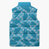 Blue Hawaii Kalo Palaka Motifs Sleeveless Puffer Jacket Hawaiian Taro Leaves Elegant Vibes LT14 - Polynesian Pride