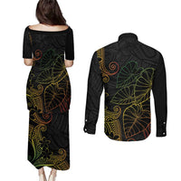 Aloha Hawaii Kalo Couples Matching Puletasi and Long Sleeve Button Shirt Reggae Taro Polynesian Pattern - Polynesian Pride
