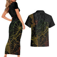 Aloha Hawaii Kalo Couples Matching Short Sleeve Bodycon Dress and Hawaiian Shirt Reggae Taro Polynesian Pattern - Polynesian Pride