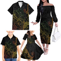 Aloha Hawaii Kalo Family Matching Off The Shoulder Long Sleeve Dress and Hawaiian Shirt Reggae Taro Polynesian Pattern - Polynesian Pride