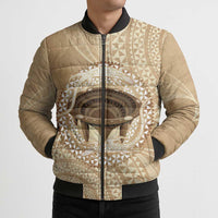 Tonga Skink Kava Bowl Bomber Puffer Jacket Vintage Tongan Ngatu Pattern