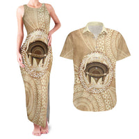 Tonga Skink Kava Bowl Couples Matching Tank Maxi Dress and Hawaiian Shirt Vintage Tongan Ngatu Pattern