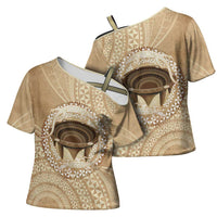 Tonga Skink Kava Bowl Cross Shoulder Shirt Vintage Tongan Ngatu Pattern LT14 - Polynesian Pride